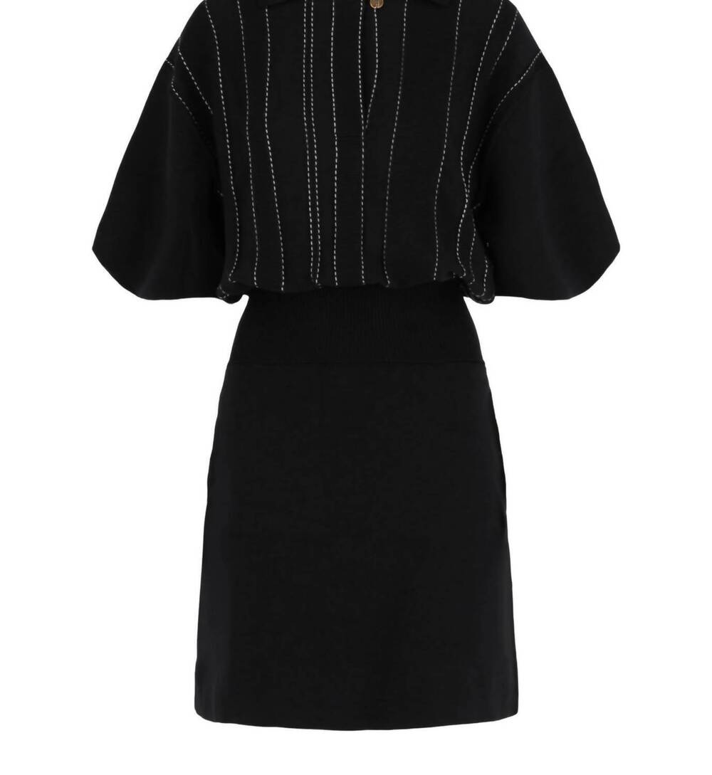 NEW SALVATORE FERRAGAMO women's contrast stitch knit dress in blue